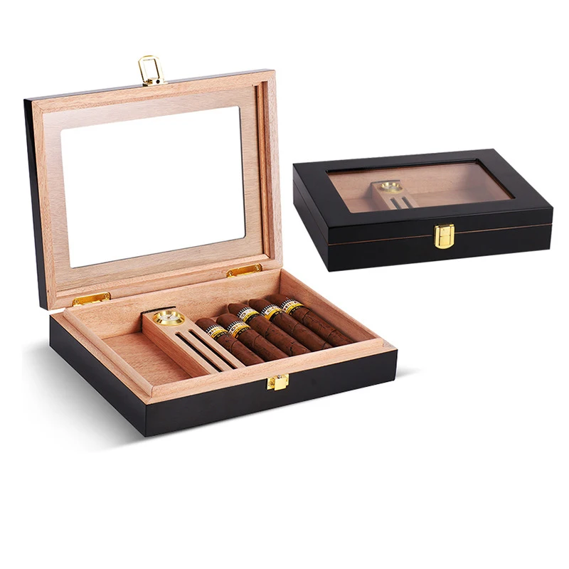 

Portable cigar case piano lacquer skylight cigarette box cedar wood cigar humidor