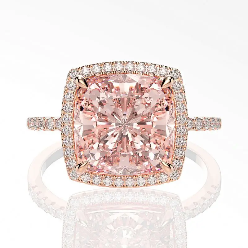 

925 Silver Jewelry Main Material Luxury Pink Morganite Cubic Zirconia Gemstone Silver Ring