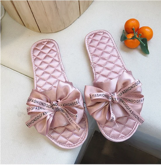 

wholesale DHL Free Shipping flat sandals for women slippers Outdoor Beach Ladies Slides Sandals with Bow Decoration, Black red blue