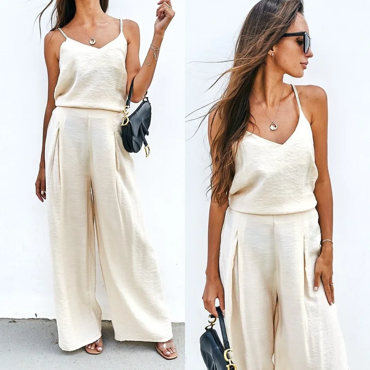 

2021 Summer New Women's Fashion Sexy Bandage 2 Two-piece Set Sleeveless Tight Short Top & High Waist Flared Trousers Pants Set