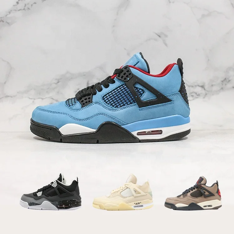 

Air J4 OW original quality cushion sneaker blue black red grey color high top ankle retro suede leather men basketball shoes