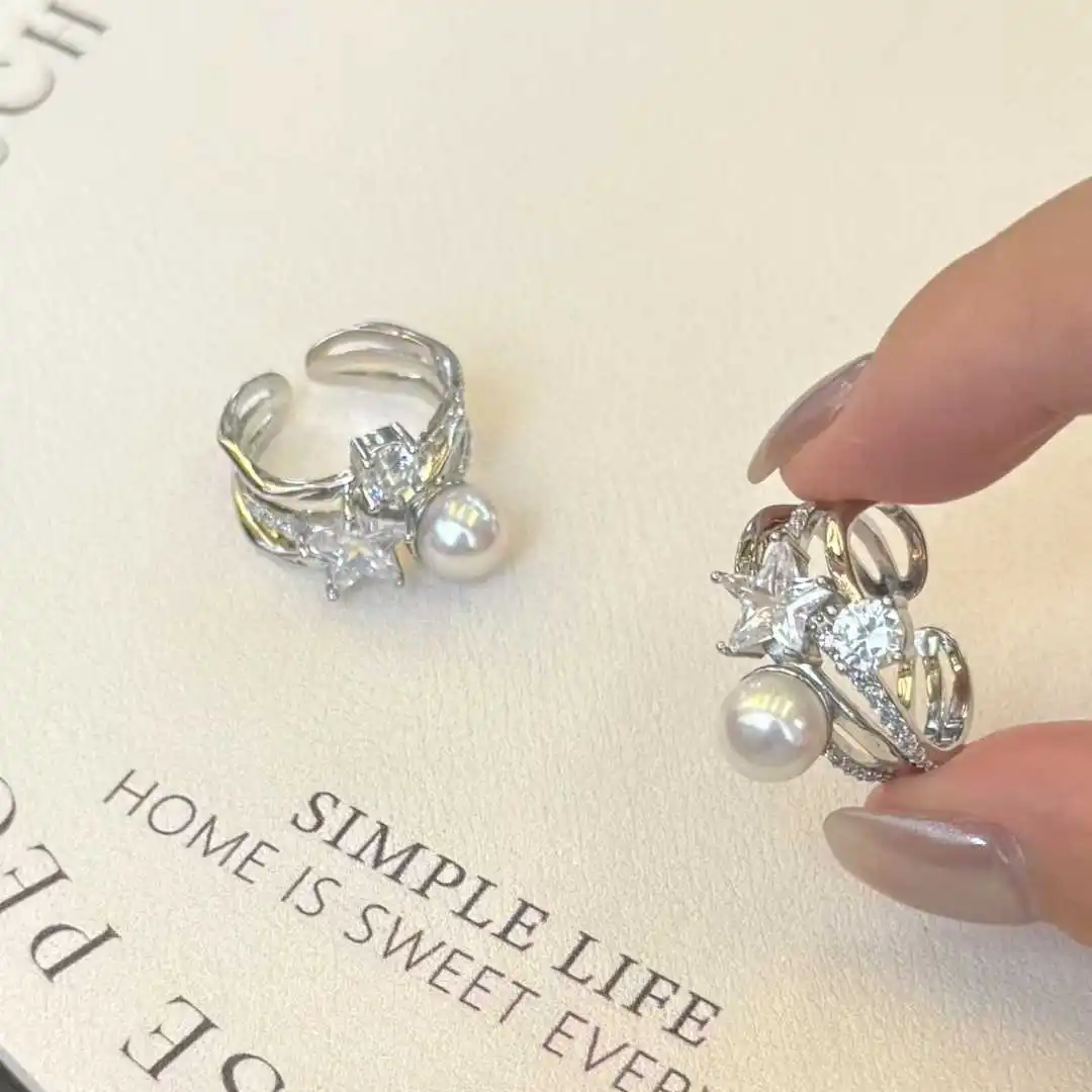 Super Beautiful Design Star Queen Engagement Ring 8-9mm Natural Freshwater Pearl Platinum Plated Women's Trendy Special Offer