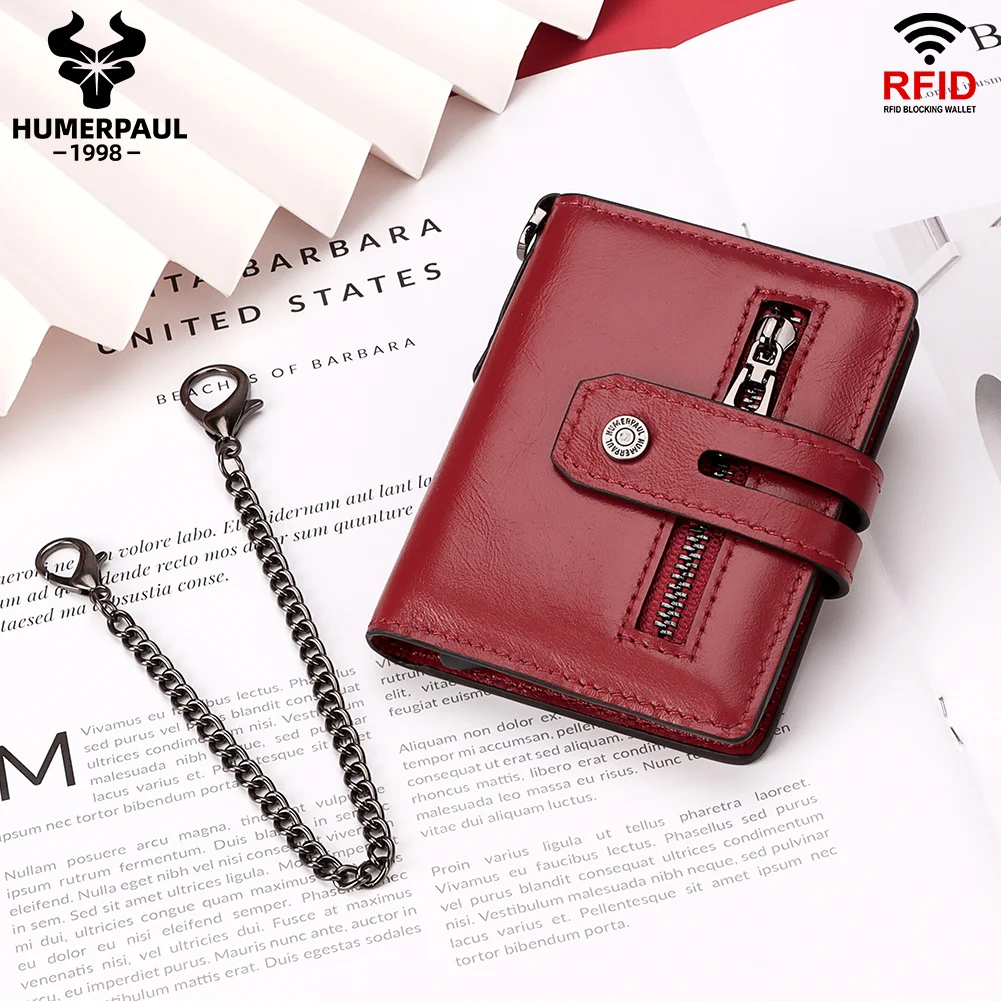 

HUMERPAUL custom lady key chain mini cow leather female wallet card holder pop up women fashion wallet rfid