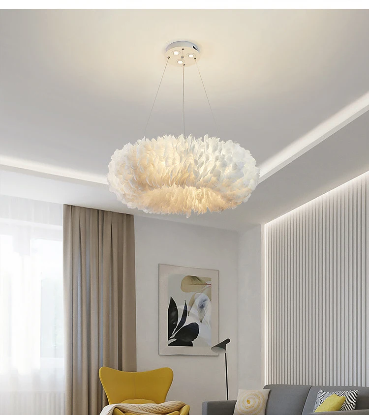 Nordic lamps ins wind bedroom lamp simple creative personality living room lighting room restaurant KOL feather chandelier