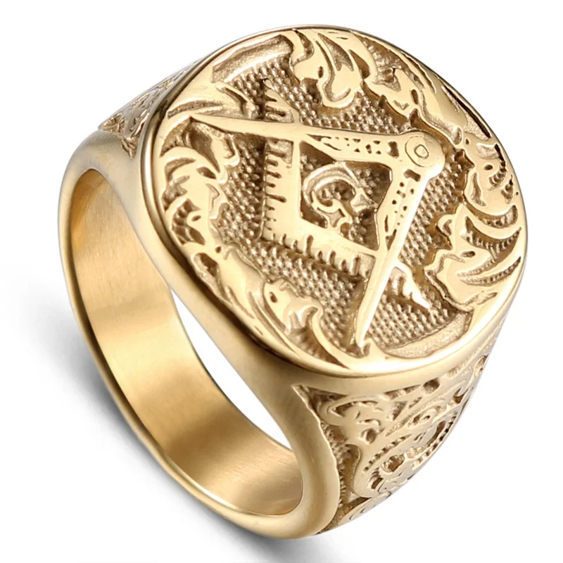 

Top latest design custom titanium steel mens masonic rings gold ring