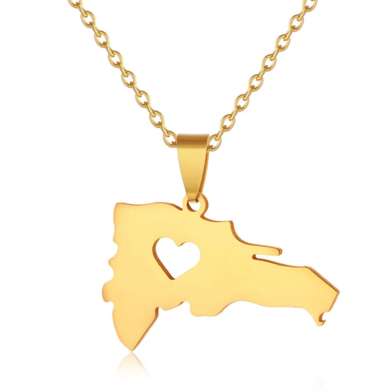 

Stainless Steel Gold Plated Heart Map Necklace Dominican Republic Map Pendant Necklace for Women Map of Dominican Jewelry