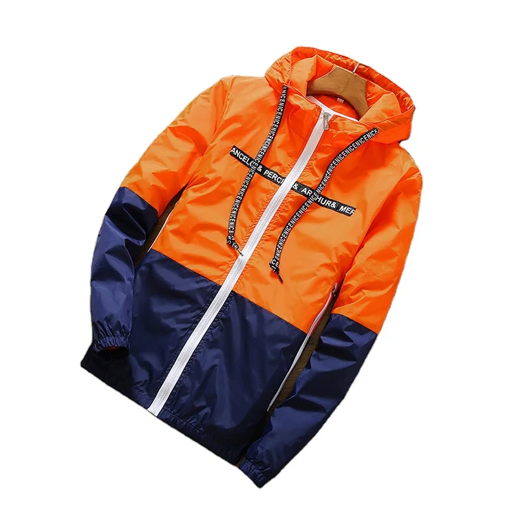 

2020 hot sale men's bomber jackets hooded collar big size zipper boy clothing top autumn patchword color sun-proof mens coat