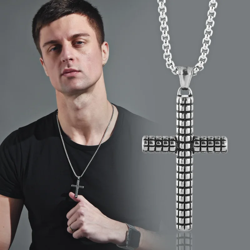 Fashion Simple Cross Pendant Necklace Retro Stainless Steel Couple Necklace