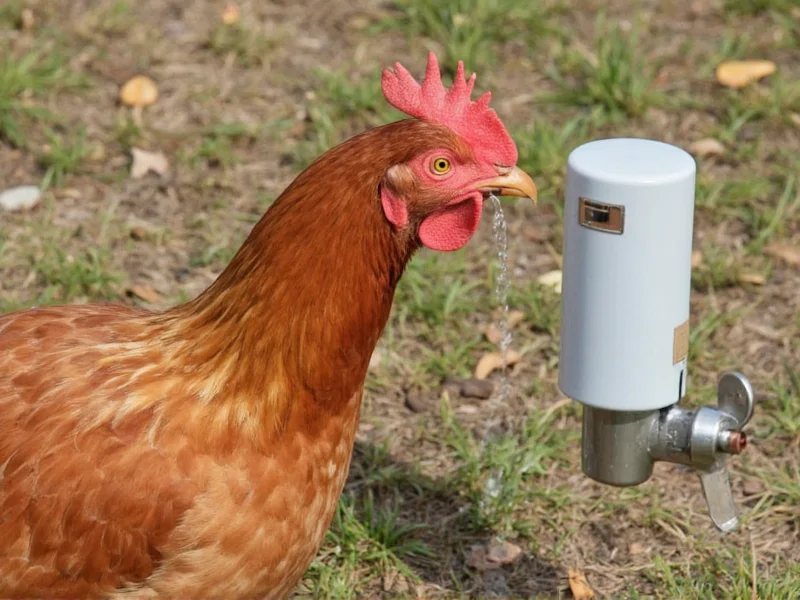 Chicken drinking from DIY watering system