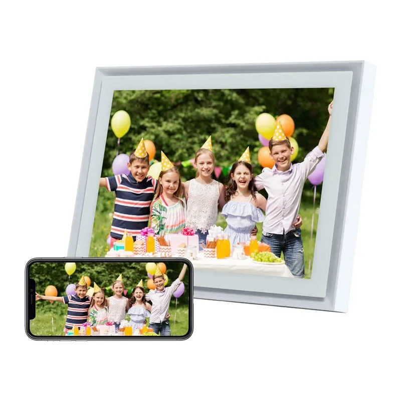 

1280*800 HD High Resolution 9.7in Touch Screen 16GB Wifi Wall Mounted Aimor APP Square Photo Frame Digital, White