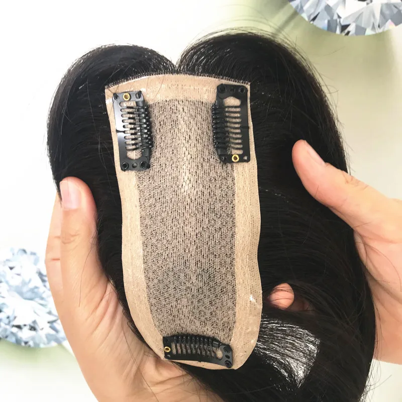 INDIAN Wave Silk Base Hair Topper Remy Human Hair Women Toupee Luxury Straight 1 Piece Natural Black Color 12 Inches Brown