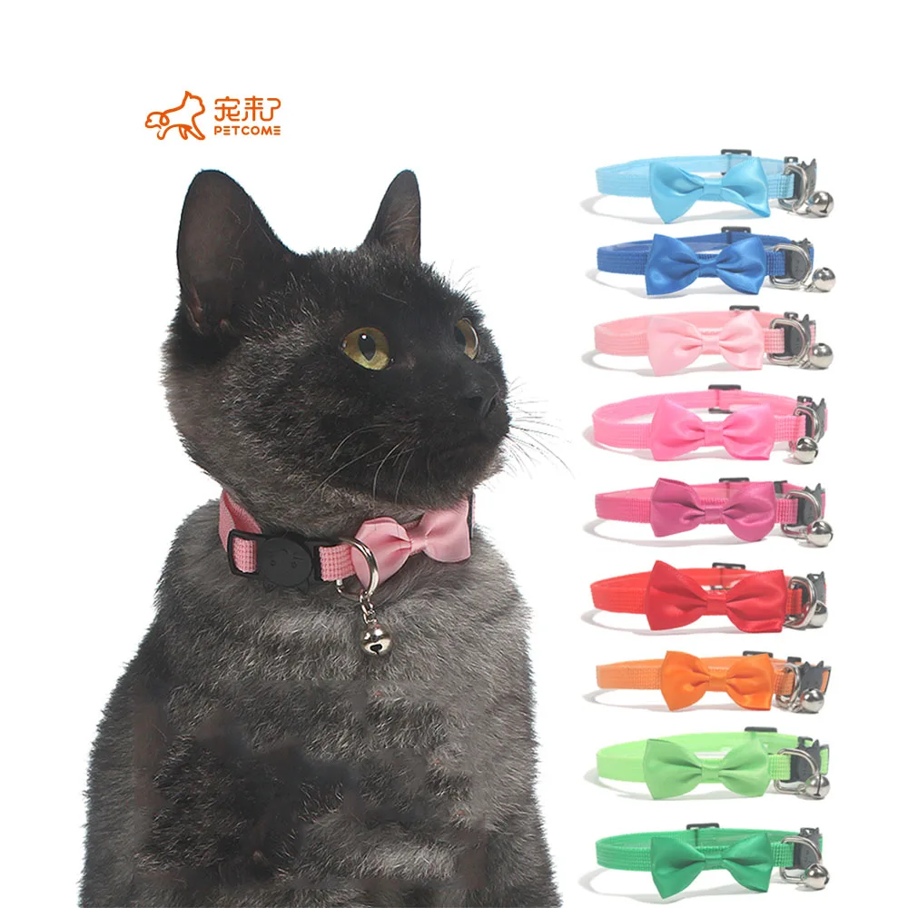 

PETCOME Lazada Hot Sale Nylon Small Multi Color Pet Collar Bow With Bell Cat Jewelry Dog, 9 colors