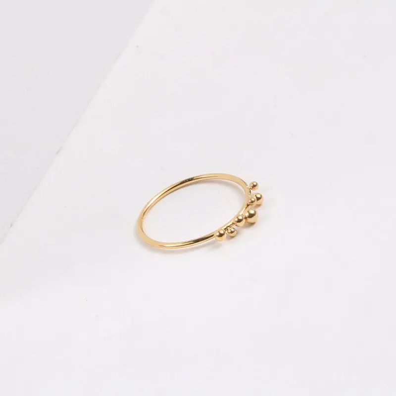 High End 18K Plain Gold Little Beads Dainty Rings Stainless Steel Trendy Simple Gold Plated Jewelry