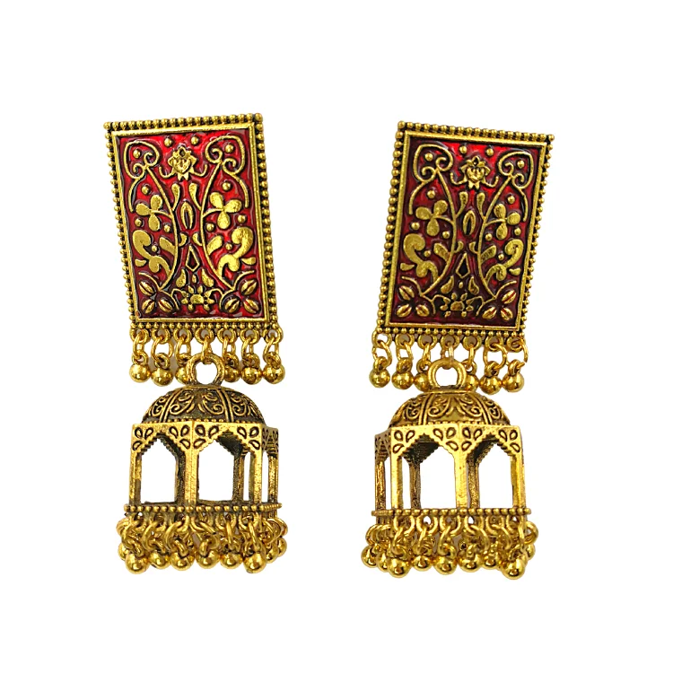 

Hot sale 2021 popular Jewellery Retro Folk Golden Drop oil Dangle Bell Earrings Indian Bollywood Jhumki Jhumka for womens