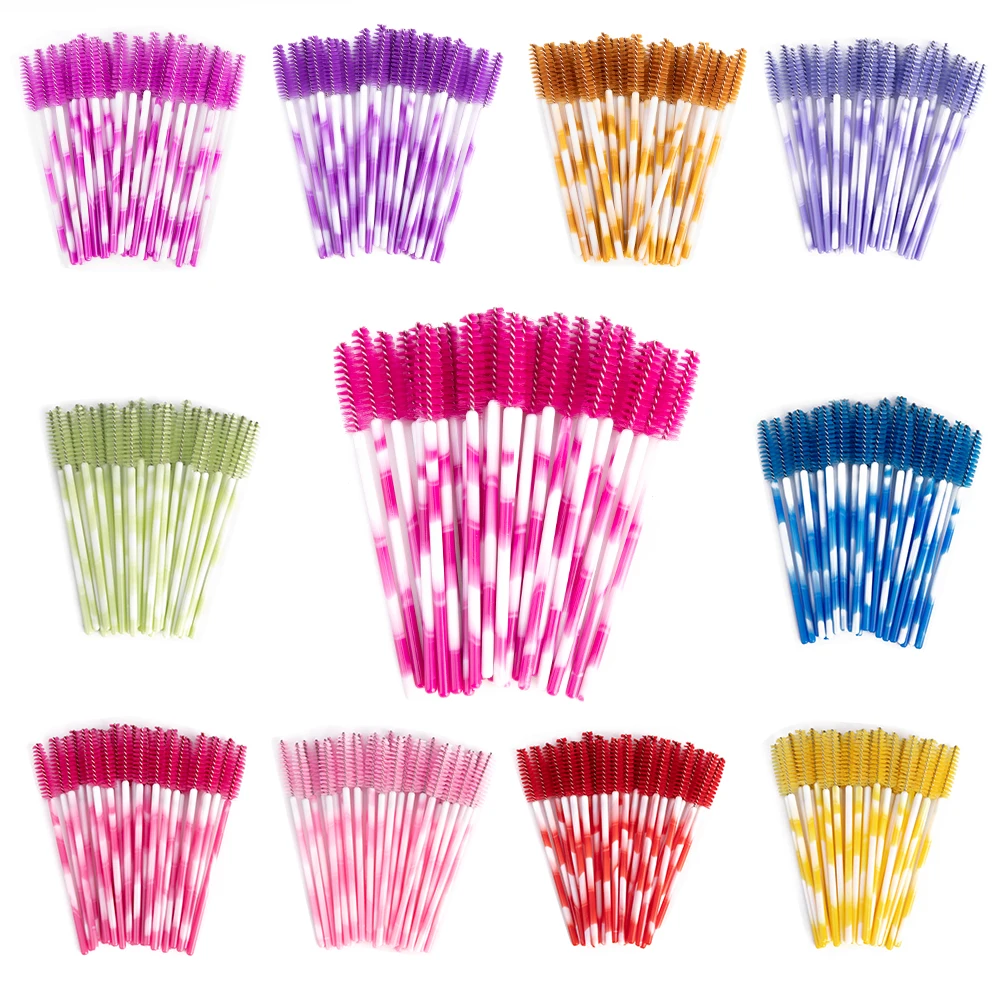 

50pcs/pack Disposable eyelash mascara applicator brush with 2-toned ombre rod, Pink