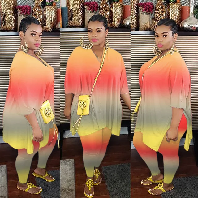 

Women's Casual Clothes Tie Dye Side Slit Long Sleeve Loose Tops Two Piece Outfits Two Piece Sets, Printed