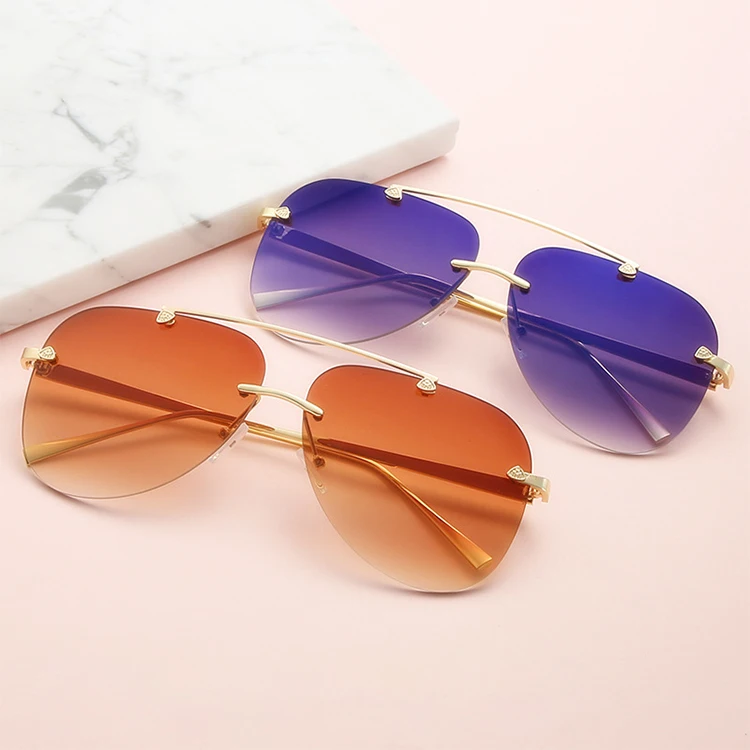 

2022 Fashion Metal Aviation Sun Glasses Custom Logo Rimless Gradient Men Brand Glasses UV400 Women Gradient Sunglasses, 5 colors