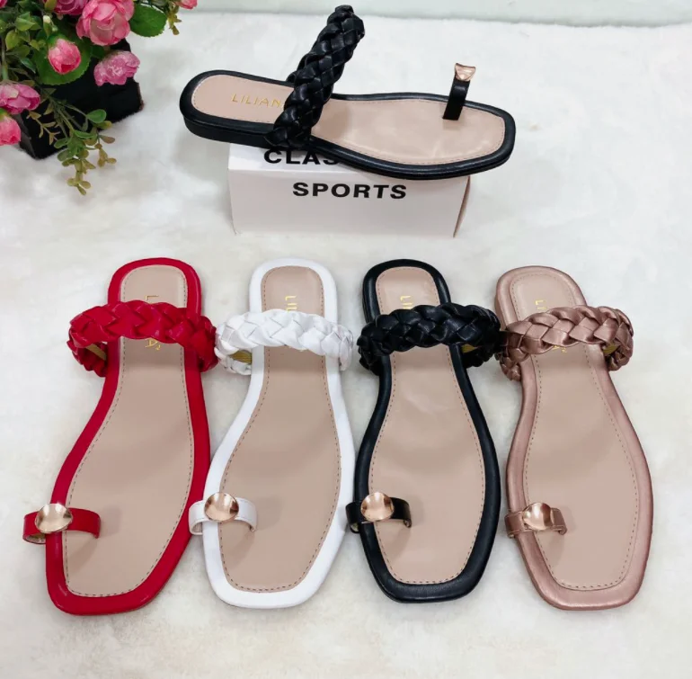 

2021 new knitting clip sandals summer women's large size sandals, White,rose,red,black