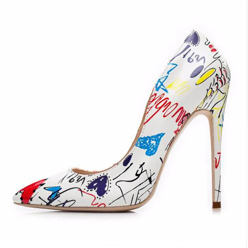 

Ladies Slides Pointed Heels Shoes 2020 High Heels Shoes For Women Designer Graffiti Heels Sandals Women