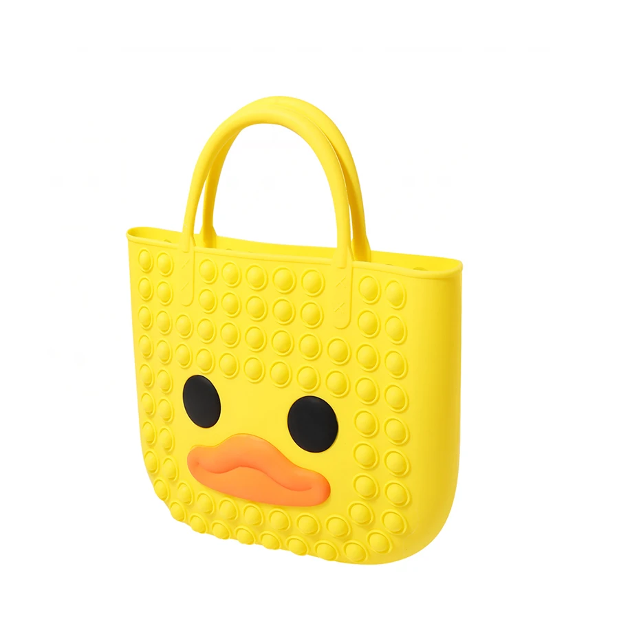 

2021 New Design Big Size Yellow Duck Silicone Push Pop Bubble Sensory Fidget Toy Women Handbag, Yellow,rainbow,camouflage