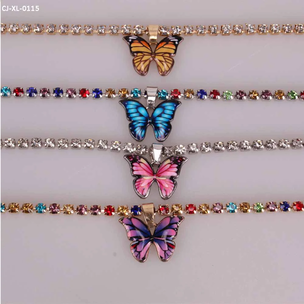 

Fashion women's butterfly custom necklace crystal 925 silver tennis necklace jewelry, Yellow, blue, purple, pink