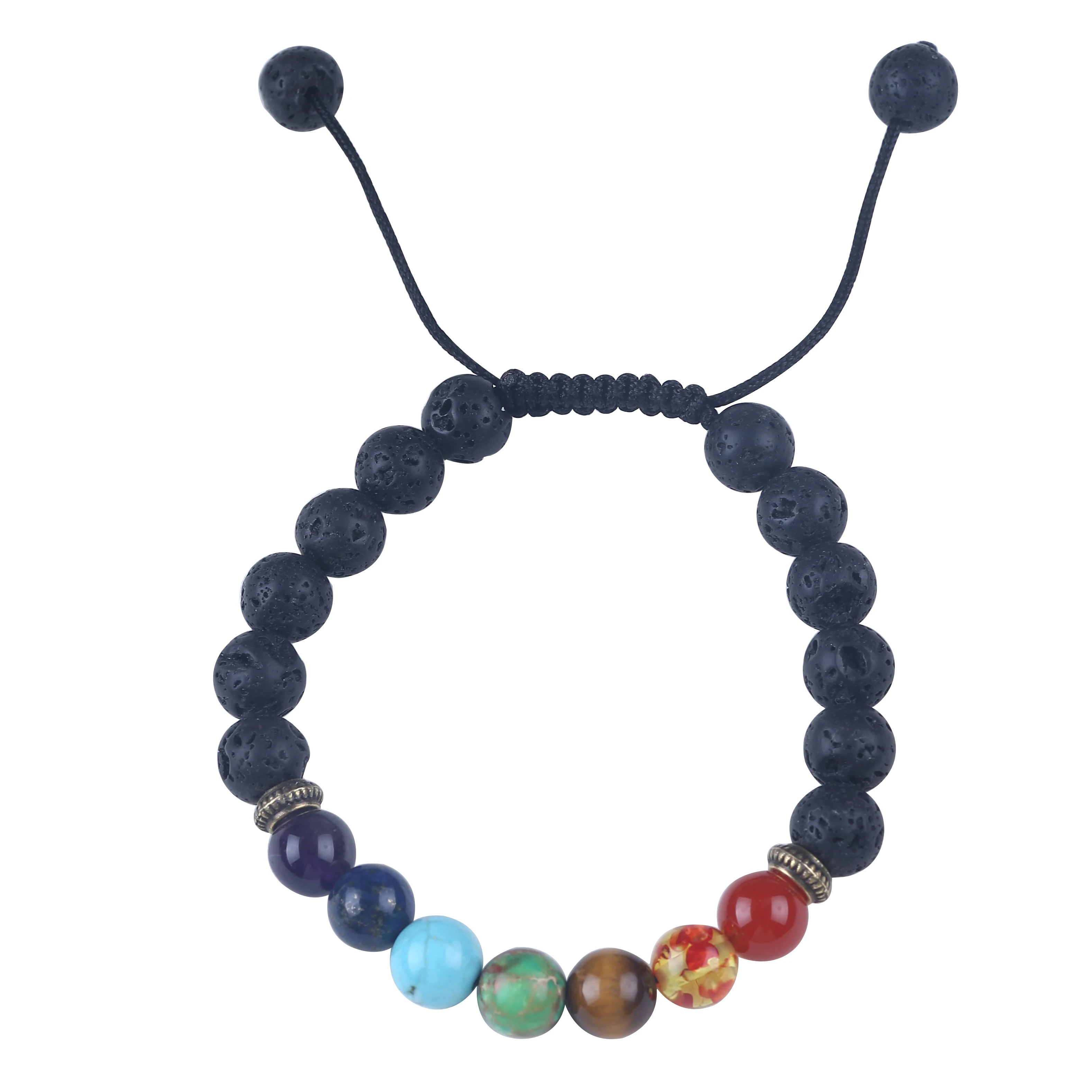 

New 7 chakra stone adjustable woven lava stone bracelet