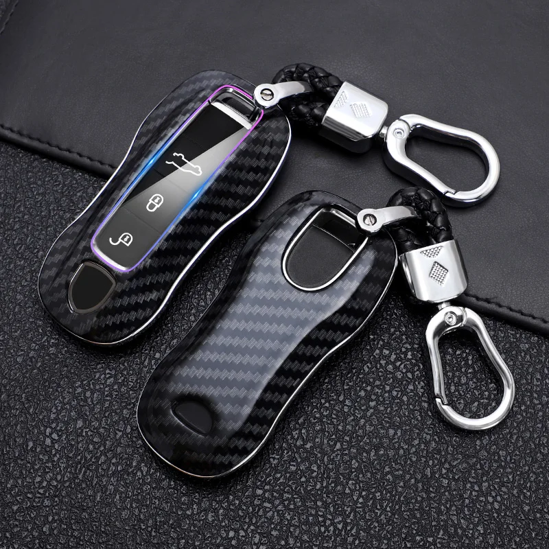 

Car Key Case Cover Shell Carbon Fiber Chrome Color For Porsche Cayenne Macan 911 Boxster Cayman Panamera Accessories Keychain