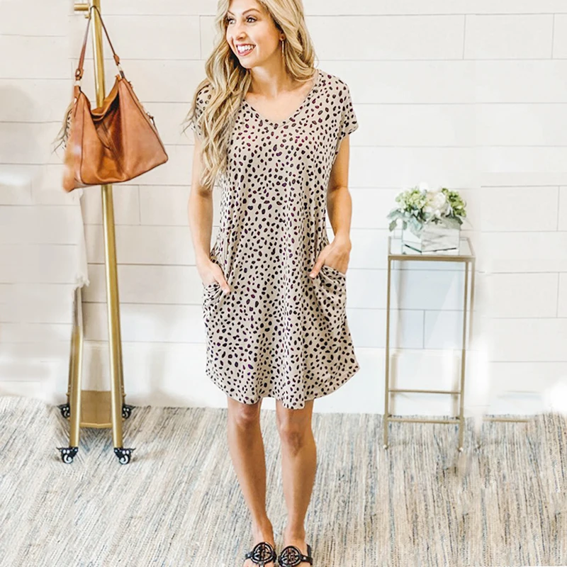 

Khaki Cheetah Print Pocketed Mini Dress