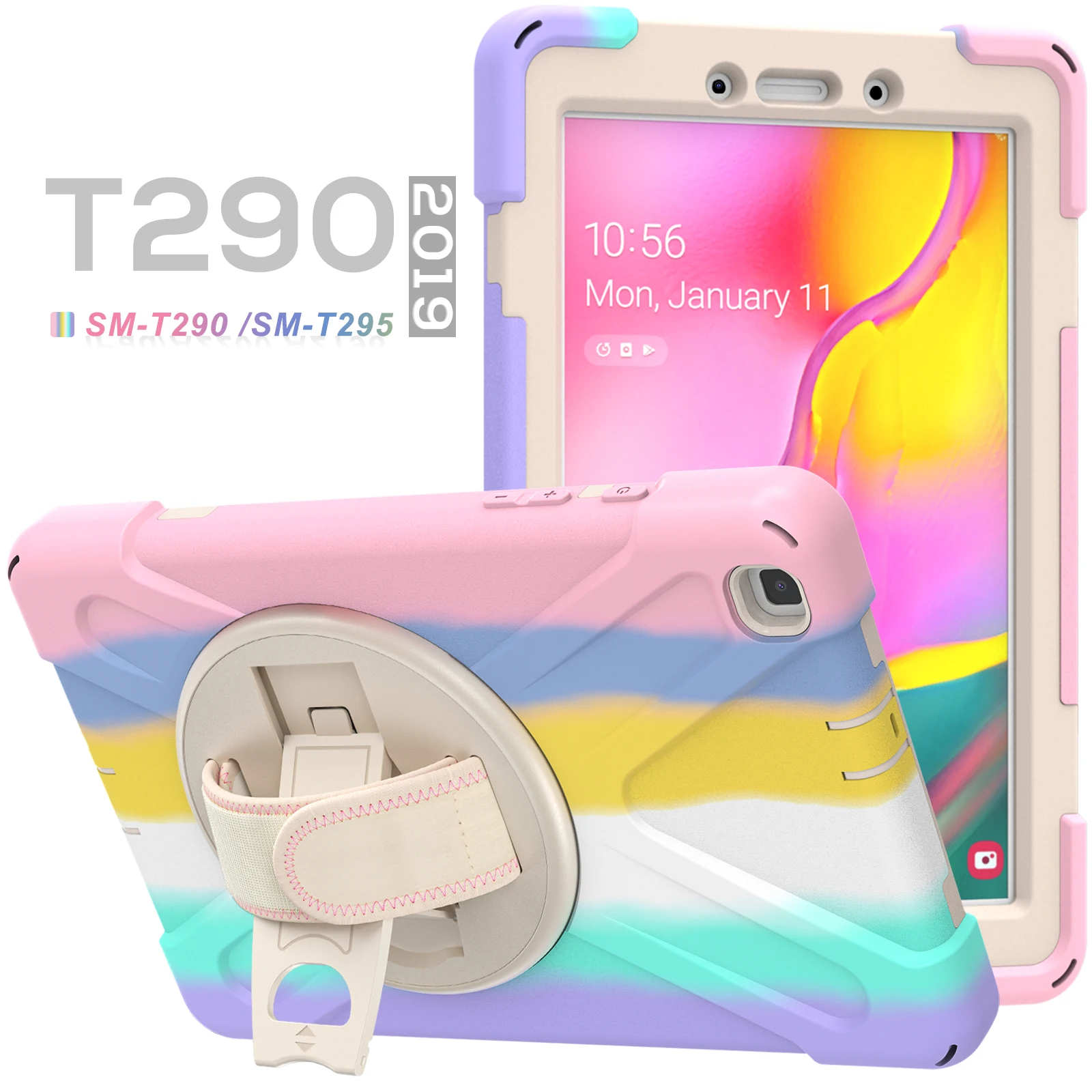 

Kids Tablet Case For Samsung Galaxy Tab A 8.0 T290 T295 T297 2019 Hand Shoulder Strap Shockproof Safe PC Silicone Stand Cover