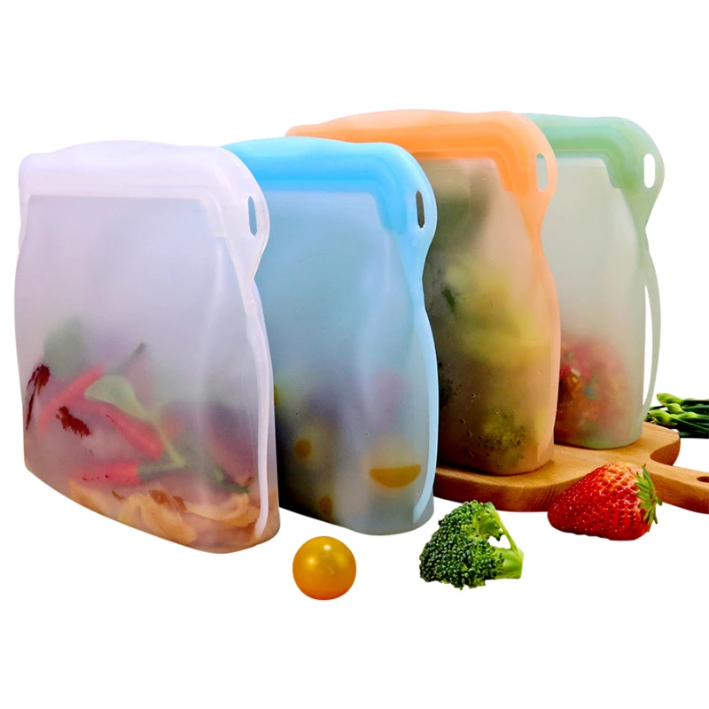 

Silicone leakproof stand up dishwasher freezer safe reusable ziplock freezer bag zip seal silicone food storage sealed pouch bag