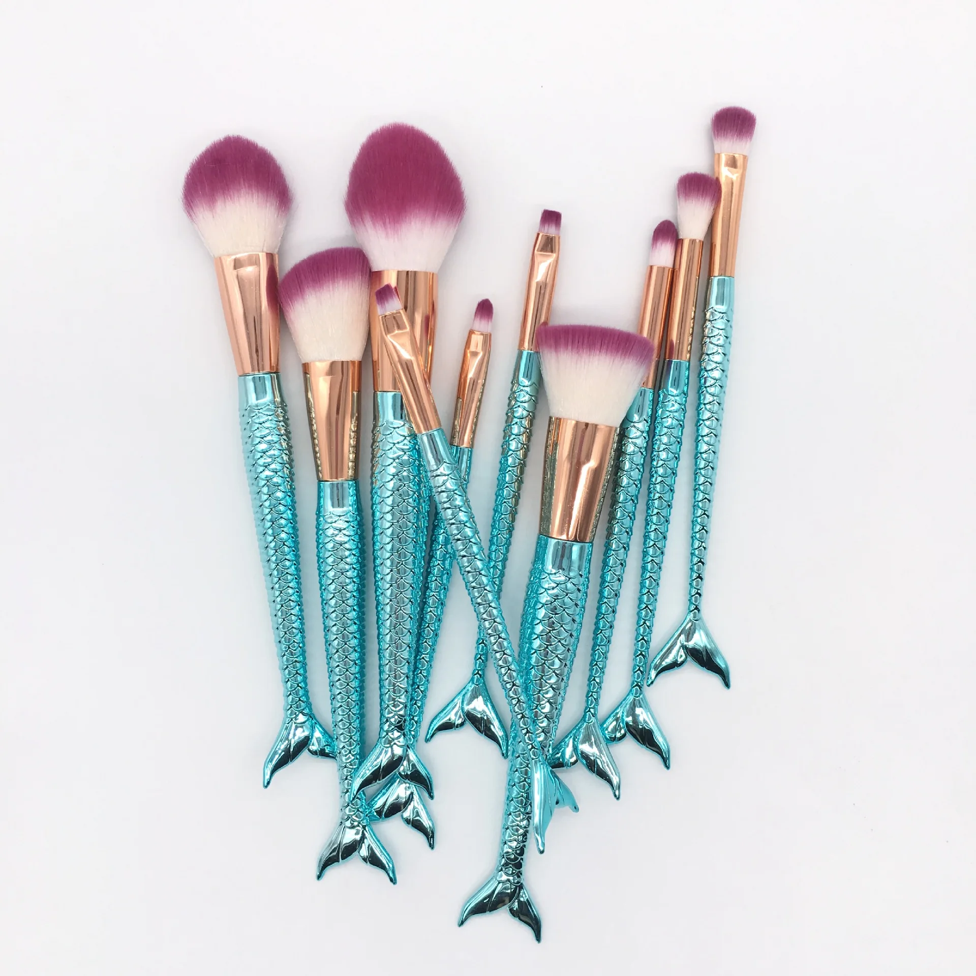 

Hot Selling 3D Colorful Handle Mermaid Brush Kit Holder Acrylic 5 Pcs Crystal Mermaid Makeup Brushes Mermaid Set