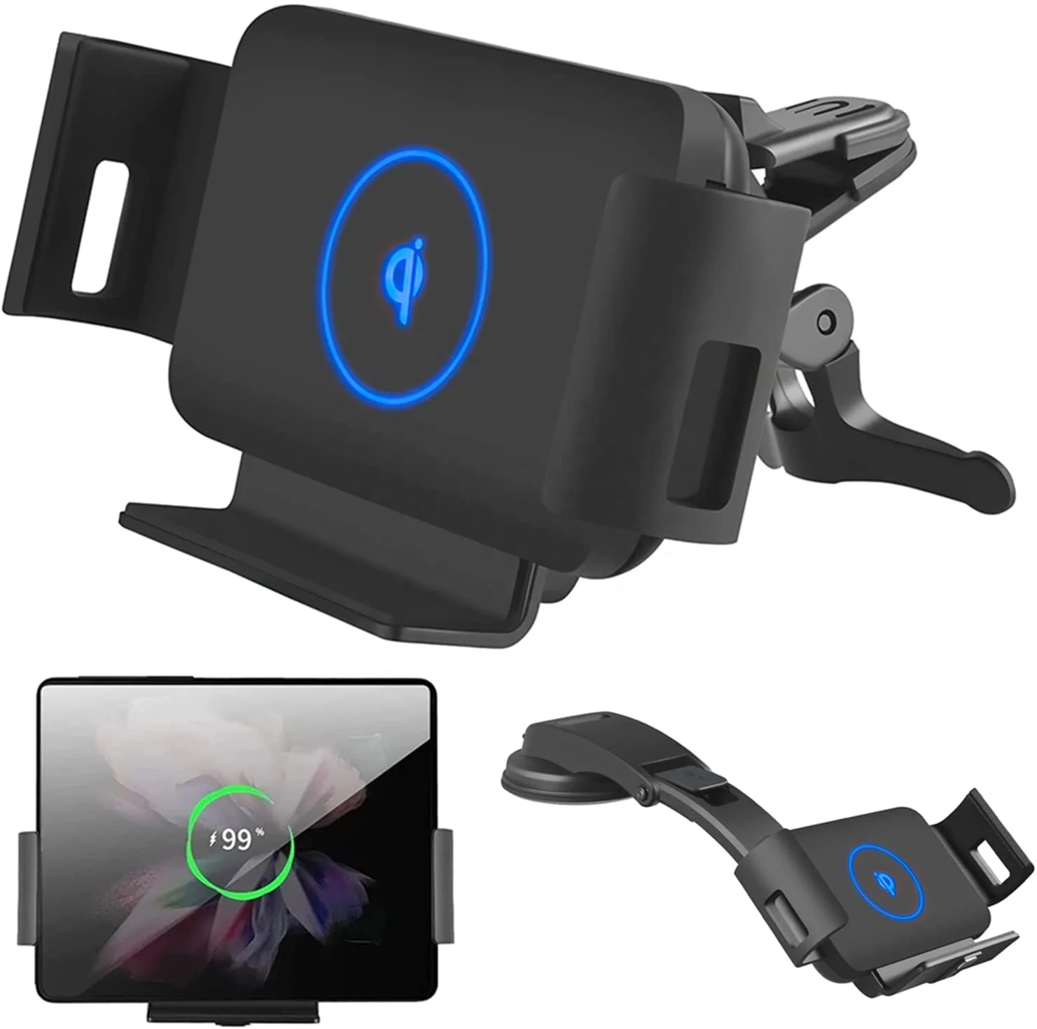 

15W Qi Wireless Car Charger for Samsung Galaxy Z Fold3 5G FOD Sensor AirVent Dashboard Car Charger Holder Mount for iPhone13/12