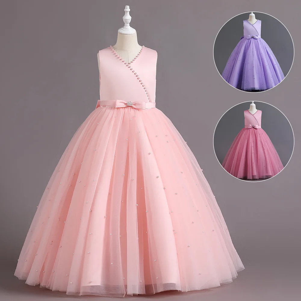 

MQATZ Beautiful long frock design girls evening dress long style party dress fancy baby dress LS6069