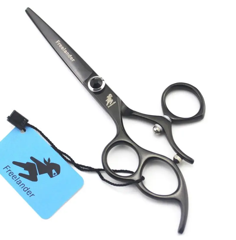 

free shipping Freelander 6.0 inch left hand 440C stainless steel black Rotating handle hair cutting scissors with leather case