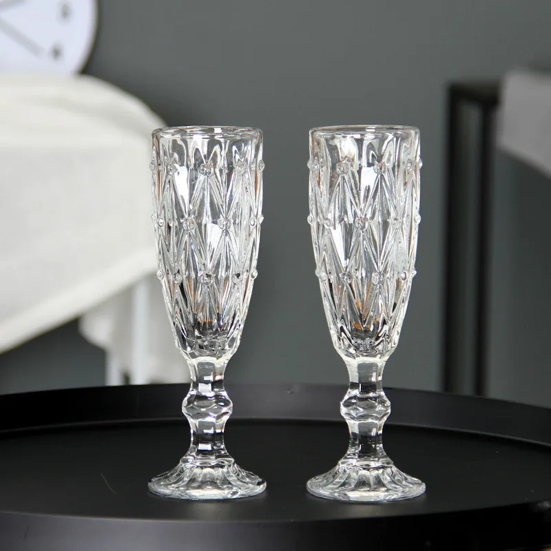 

Transparent Vintage Pattern Engraved Diamond Wine Glasses Cups Set Crystal Goblets