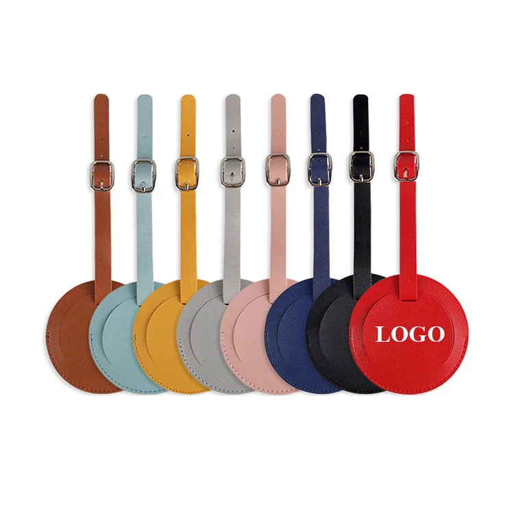 

Fashion Design Custom Logo Round Shape Blank Pure Color Pu Leather Luggage Tag with Privacy Cover For Wedding Gift