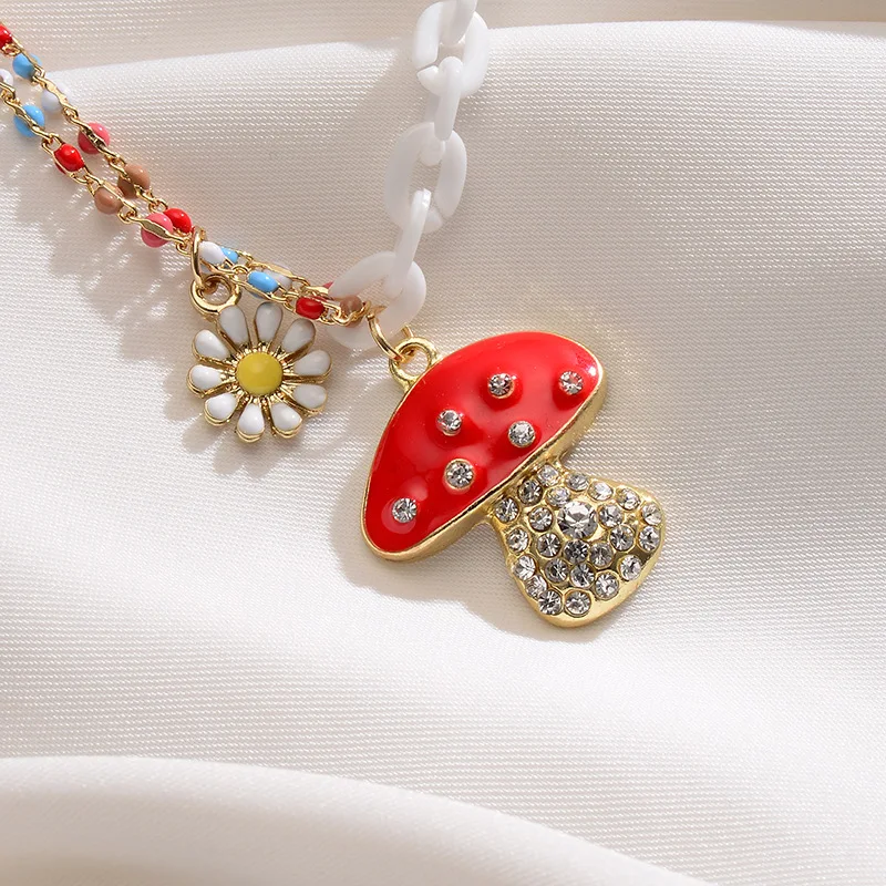 

ChiXiao Necklace Newest Fashion Rhinestone Mushroom Pendant Acrylic Chain Necklace Jewelry Wholesale, Colorful