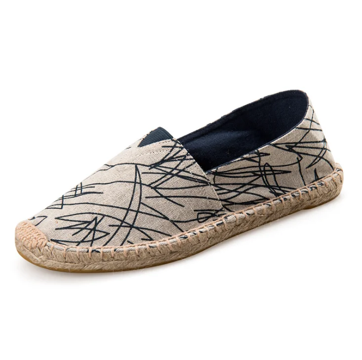 china factory wholesale cheap linen jute espadrilles shoes, slip on flat loafers fashion casual sneakers canvas women men shoes