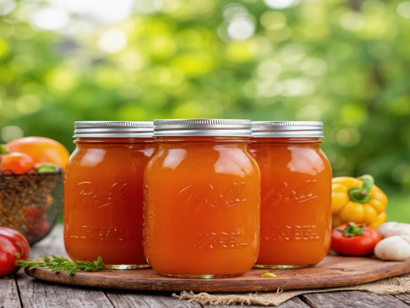 Homemade vegetable stock in mason jars