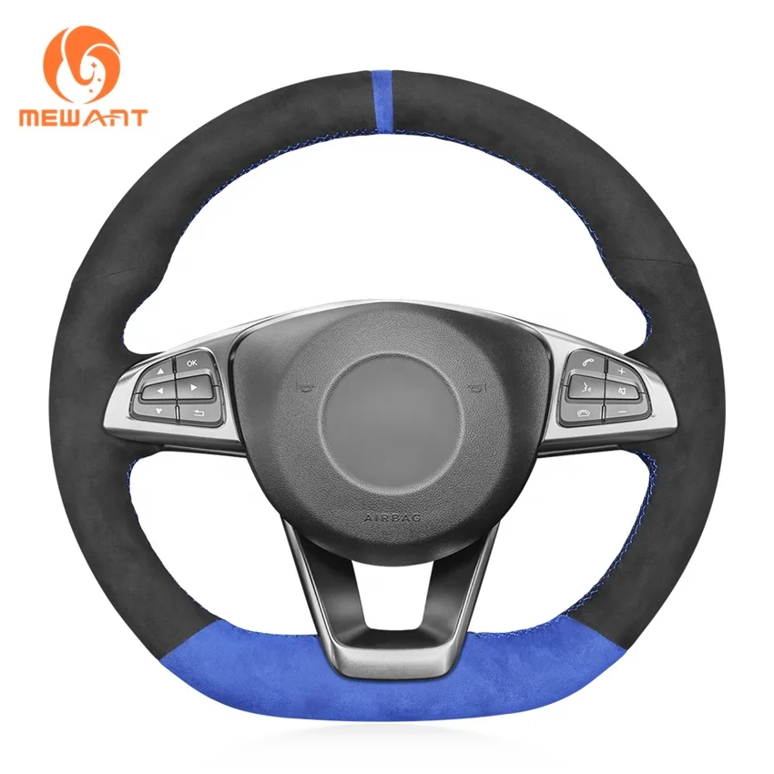 

MEWANT Drop Shipping For Mercedes C E S SL GLC GLE CLA CLS Class AMG Custom Alcantera Hand Sewing Luxury Steering Wheel Cover