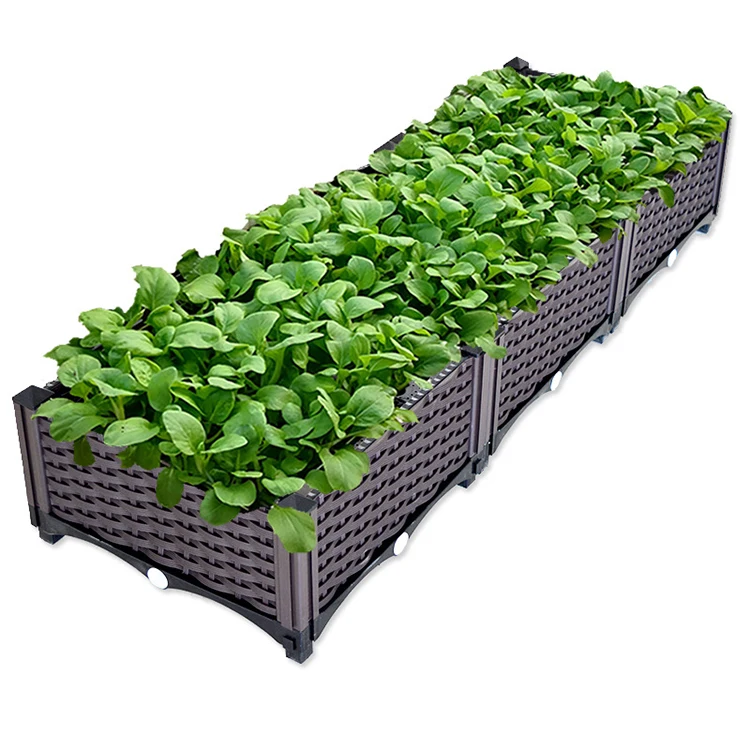 

2021 New Rattan Style Design Elevated Plastic Outdoor Garden Vegetable Flower Herb Raised Bed Planter Box, Black