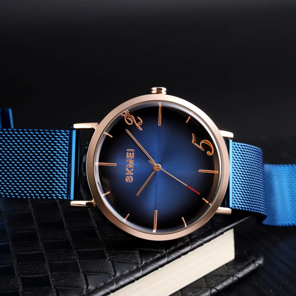 

Skmei 9200 mesh strap stainless steel men quartz watch alloy case colorful dial men quartz watch