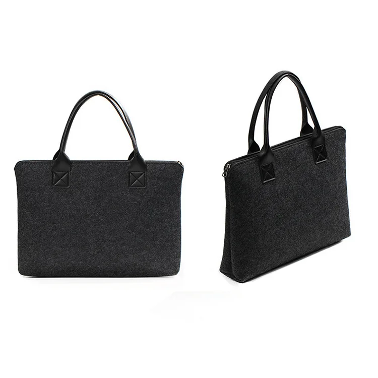 

Felt Laptop bag Double zipper briefcase Tote Business black and white, Customized color