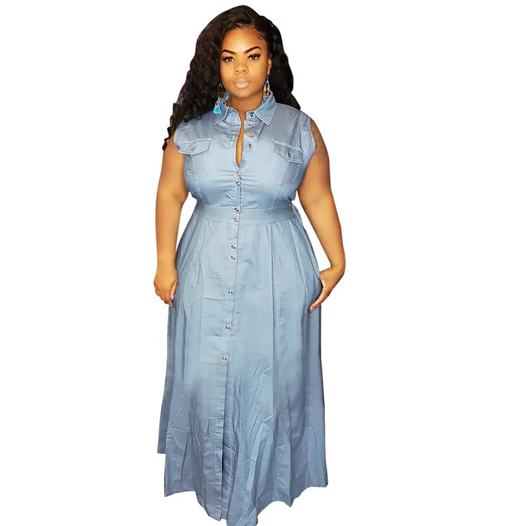 

GZC1256 Washed women's denim dress with buttons Plus size women's clothing