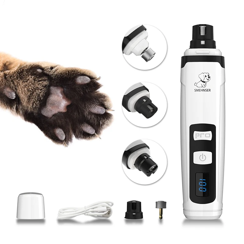 

SMEHNSER New Design LED Light Dog Nail Grinder 2 Speed USB Charging Electric Pet Nail Trimmer Low Noise Powerful Painless Paw