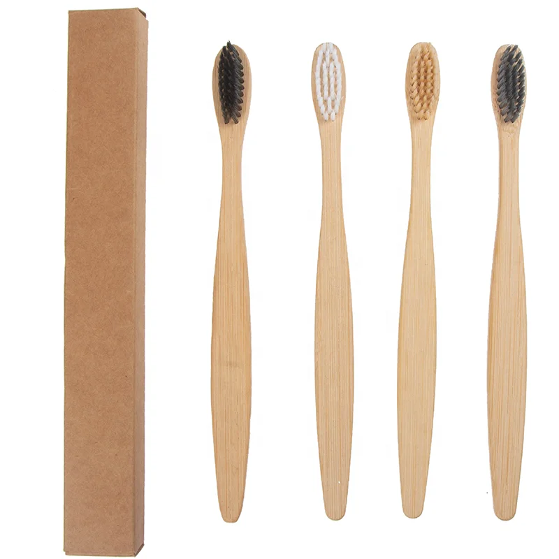 

Custom Natural Organic Bamboo Charcoal Bristle Hotel Disposable Toothbrush 4 Pack Set