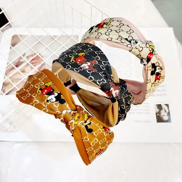 

New Korean Mickey Headbands Fashion Wide Fabric Top Knot Headbands For Women 2020 Hair Accessories, Colorful