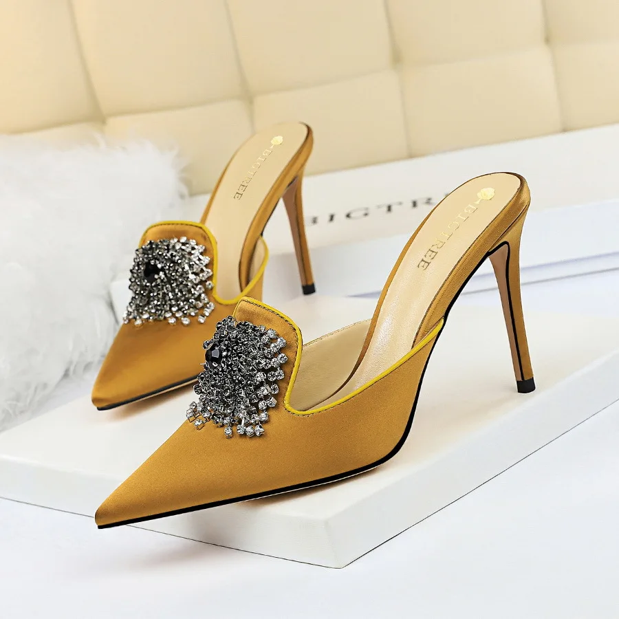 

Women Elegant Stiletto High Heels Slippers Satin Wrap Pointed Toe Sandals For Banquet Formal Party, 4 colors