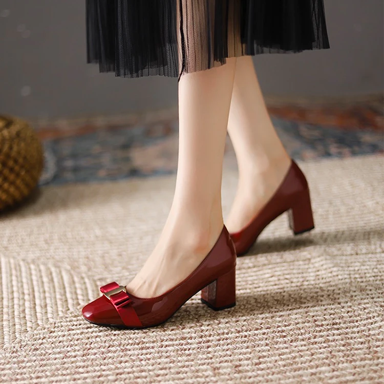 

Fashion Made in China Summer Women's Business Work Formal lady Round Toe Pump Low Heels Casual Shoes Women, Red,black