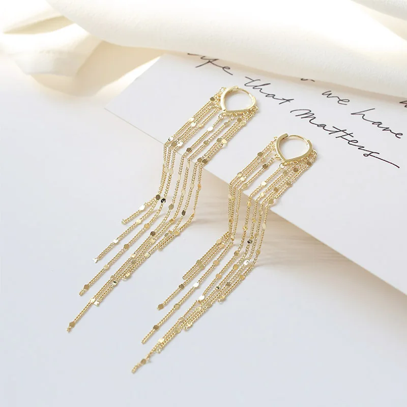 

new design trendy drop earing heart style long tassel 14k earrings jewelry
